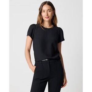 J.Crew Women's Short-Sleeve Crepe Top Round Neck Blouse Shell Black S Small New